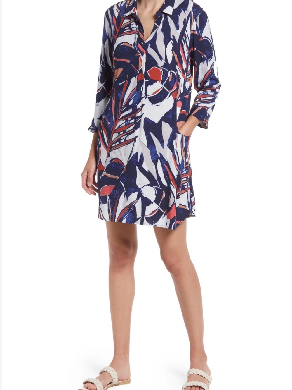 NIC+ZOE Navy, White & Coral Printed Swim Coverup Tunic